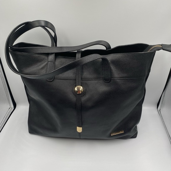 Stella & Max Handbags - Stella & Max Leather Tote Hand Bag Purse BLACK Top  Zipper Gold Accents